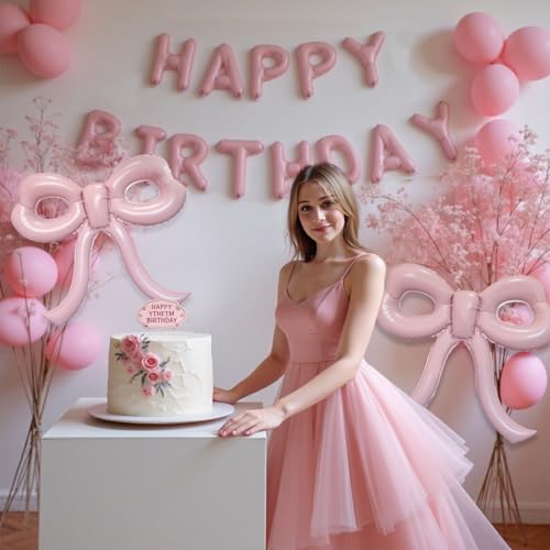 4 Giant Light Pink Bow Balloons for Girls' Party Decor