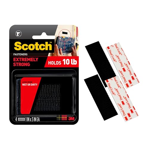 Scotch Extreme Interlocking Fasteners - 1" x 3" - 10 lb Hold - Black