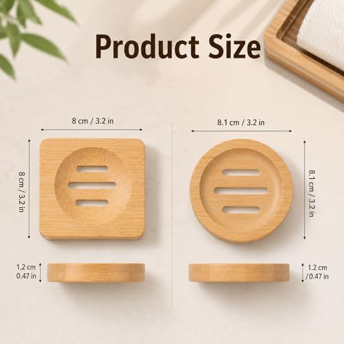 2Pcs Bamboo Soap Dish Holders - Wooden Shower Soap Trays with Drainage