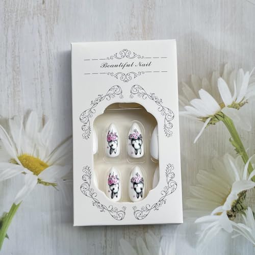 Easter Bunny Press on Nails Medium Almond Glossy White Fake Nails