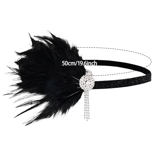 Black 1920s Flapper Headband Feather Headpiece for Women