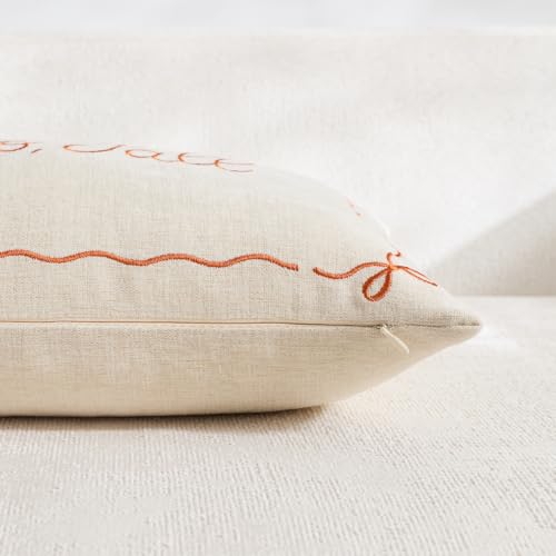Hello Fall Embroidered Lumbar Pillow Cover 12x20 - Beige Chenille