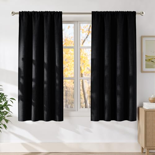NICETOWN Faux Linen Blackout Curtains, 42"W x 63"L, 2-Panel Set