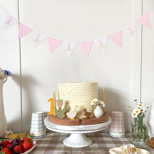 One Funny Goose Birthday Banner - Pink Gingham Baby Shower Decoration