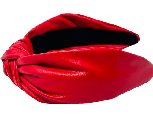 Red Faux Leather Bow Knot Headband for Women Glossy Hair Accessory