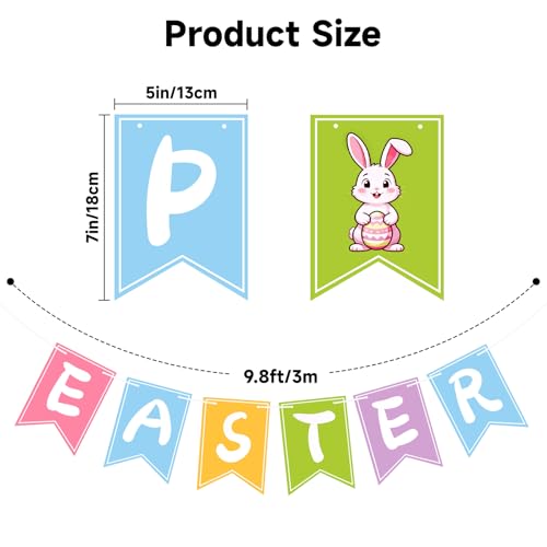 Happy Easter Banner Garland - Pre-Strung Bunny & Egg Decor