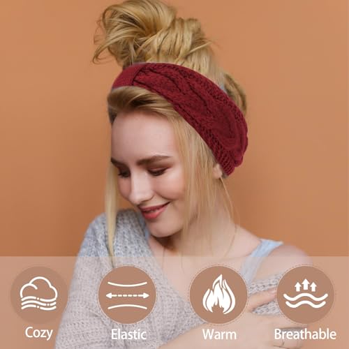 AMCAMI Fleece Lined Winter Headbands for Women 3 Pack Knit Ear Warmers