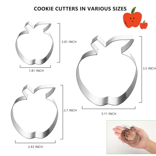 3-Piece Apple Cookie Cutter Set - Stainless Steel Fruit Shapes