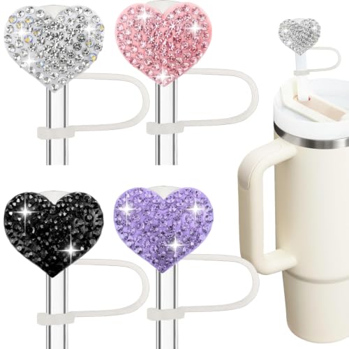 Bling Heart Straw Covers for Stanley Cup - 4PC Rhinestone Toppers