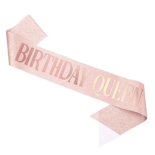 Rose Gold Birthday Queen Satin Sash with Glitter Foil Letters