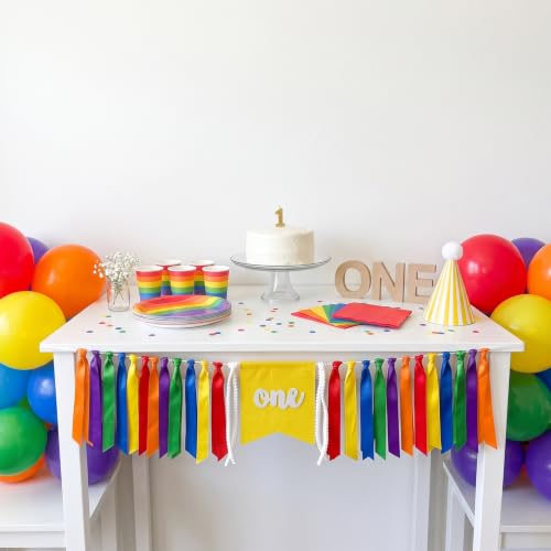 Rainbow 1st Birthday High Chair Banner - Pre-Assembled ONE Decoration