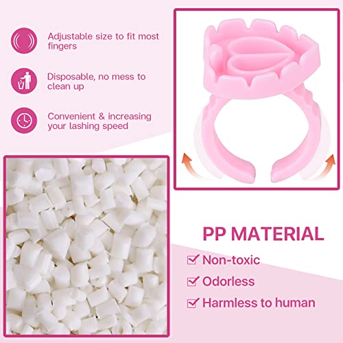 Pretty Memory 150 Pcs Pink Heart-Shaped Eyelash Extension Glue Rings
