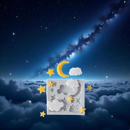 WaigN 2-Piece Moon and Stars Silicone Mold for Chocolate, Fondant, and DIY Baking