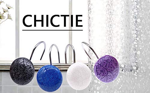 CHICTIE Blue Marble Shower Curtain Hooks - Set of 12 Rustproof Rings