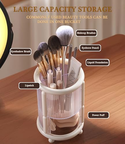 Automatic Lifting Makeup Brush Organizer with Lid - White