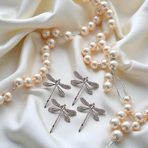 Silver Dragonfly Hair Clips - Vintage Bridal Hairpins 4Pcs