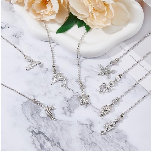 8Pcs Sea Animal Ceiling Fan Pull Chain Extenders, Antique Silver Nautical Decor