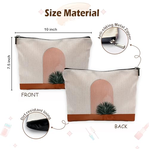 Boho Botanical Makeup Bag - Linen Mid Century Modern Cosmetic Pouch