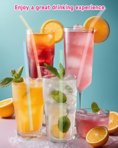 10 Pcs Reusable Colorful Glass Straws, 8 Inch Shatter-Resistant Set