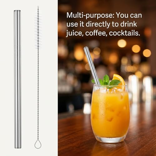 Reusable Stainless Steel Straws - 6 Pack with Cleaning Brushes