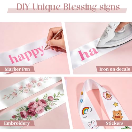 6 Pcs Premium White Satin Sashes for DIY Party Customization