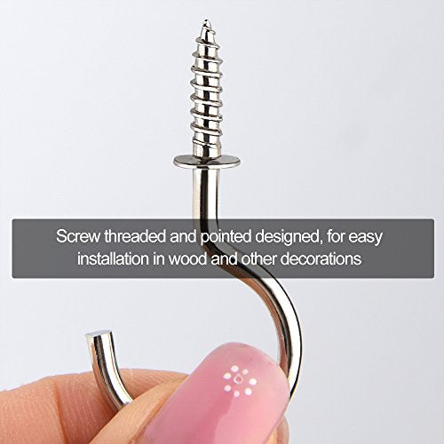 KUUQA 75 Pcs Multi-Size Nickel Plated Ceiling Hooks Set Silver - Heavy Duty Metal Hooks for Home & Garden