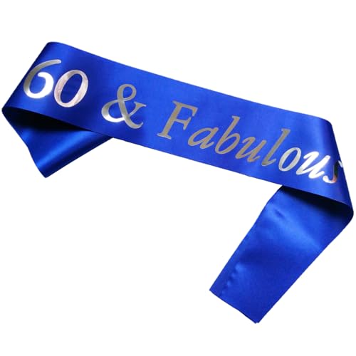 60th Birthday Sash - Silver & Blue '60 & Fabulous' for Men & Women