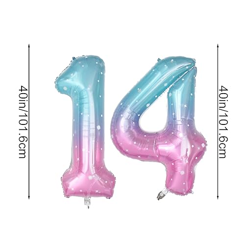 40-Inch Starry Sky Blue Number 14 Foil Balloon - Birthday & Party Decor