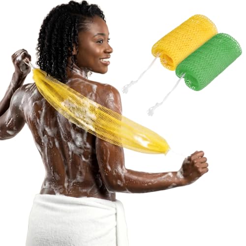 African Net Sponge 2 Pack, Exfoliating Bath Scrubber & Long Back Washer