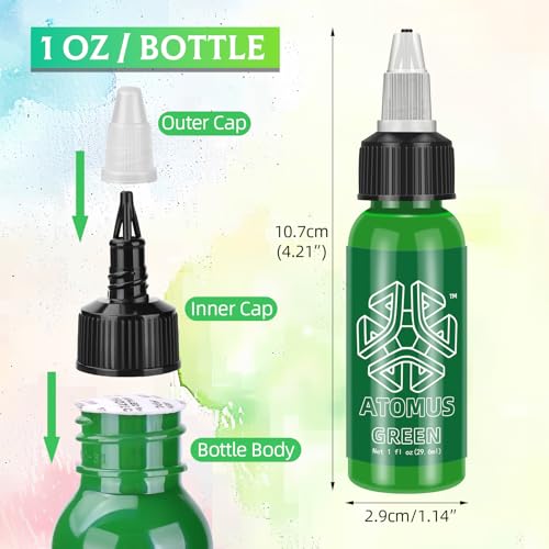 ATOMUS Green Tattoo Ink 1oz Natural Plant Pigment for Lining and Shading