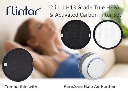 Flintar Halo Replacement Filter, Compatible with Pure Enrichment PureZone Halo Air Purifier PEAIRDSK, 2-in-1 Filter Set, 2-Pack