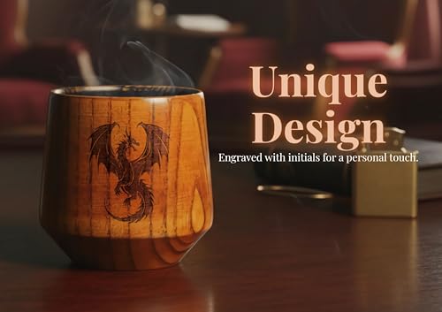 Charred Wooden Whiskey Glass - Handcrafted Bourbon Tumbler with Dragon Engraving, Perfect Gift for Men