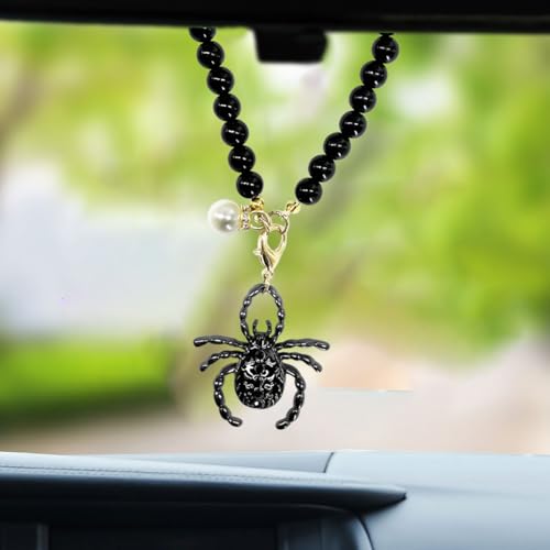 Gothic Spider Car Hanging Ornament with Pearl Chain - Unique Pendant