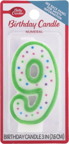 Betty Crocker #9 Green Birthday Candle - 3 Inch with Dots