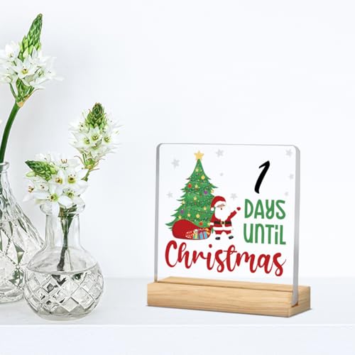 Christmas Days Until Countdown Sign with Stand - Holiday Desk Decor - Santa Xmas Gift