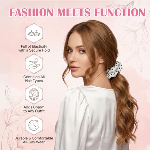 Nogeqi 3 Pcs Oversized Satin Scrunchies with Pearl and Polka Dot