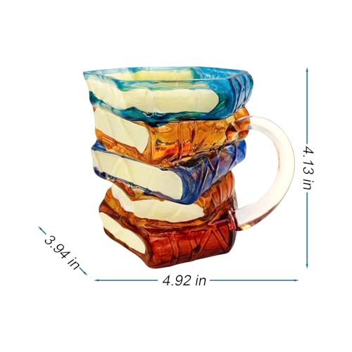 Painted Book Mug for Hot Cold Drinks 15oz Novelty Glass Literary Gift