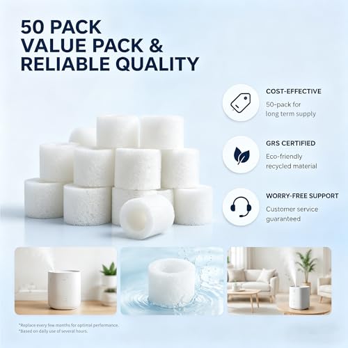 50-Pack Replacement Humidifier Filters for Levoit Models