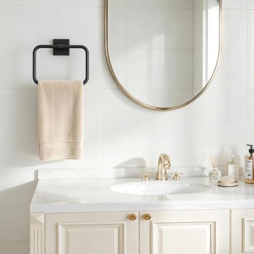 Jesginboo Wall-Mounted Hand Towel Holder - 180° Pivoting Black Aluminum