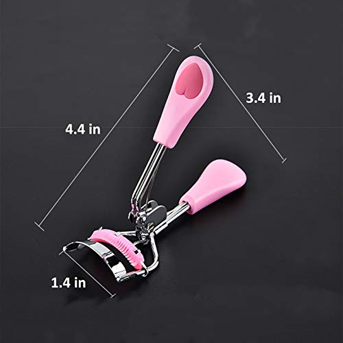 Pink Eyelash Curler with Built-in Comb and Replacement Pads Set