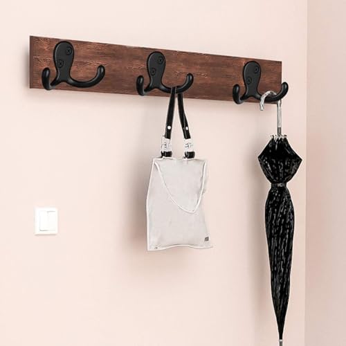 Wacnune Silver Large Heavy-Duty Double Coat Hooks Wall Mount with Screws, 4-Pack