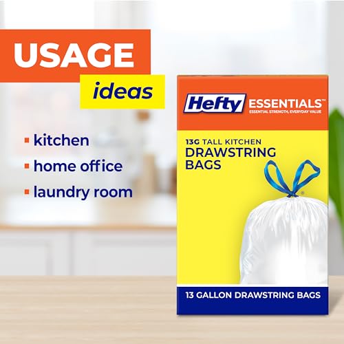 Hefty Essentials 13 Gallon Drawstring Kitchen Trash Bags - 120ct