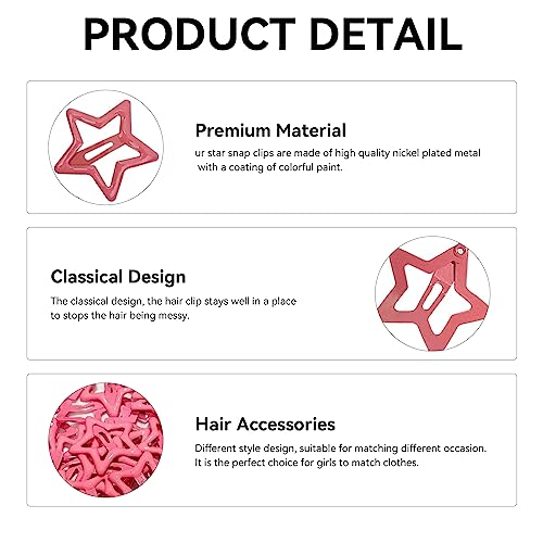Star Hair Clips Metal Snap Barrettes Light Red Y2K 10Pcs