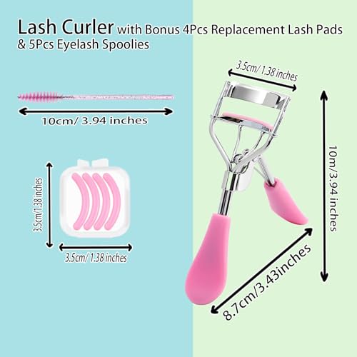 Pink Eyelash Curler Set with Replacement Pads and Spoolies