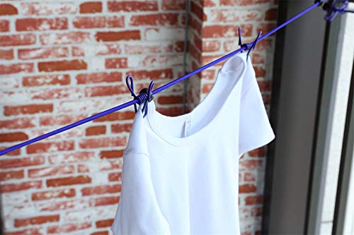 11ft Blue Windproof Clothesline with 12 Clips - Adjustable for Outdoor Use