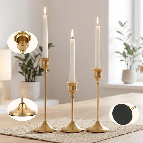 Set of 6 Gold Brass Candle Holders - Elegant Taper Holders