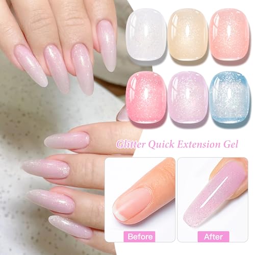 MEET ACROSS 6-Color Poly Nail Extension Gel Kit with Glitter and Nude Pink Shades