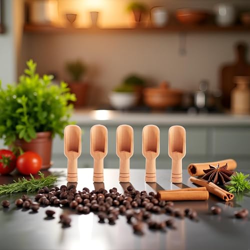 5 Mini Wooden Spoons for Spices & Cooking - Natural Bamboo
