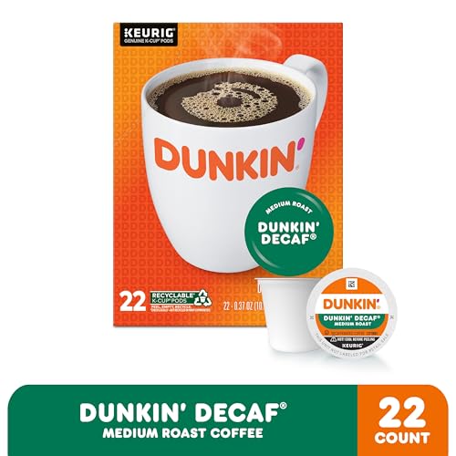 Dunkin' Decaf Medium Roast Coffee K-Cups, 22 Count for Keurig