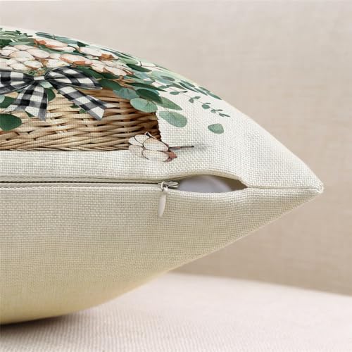 Farmhouse Eucalyptus Throw Pillow Covers 18x18, Set of 4, Teal & Green